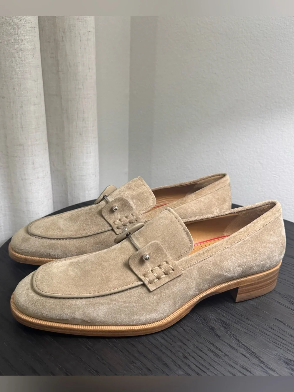 Christian Louboutin Chambelimoc Suede Loafers Dress Shoes Tan 46